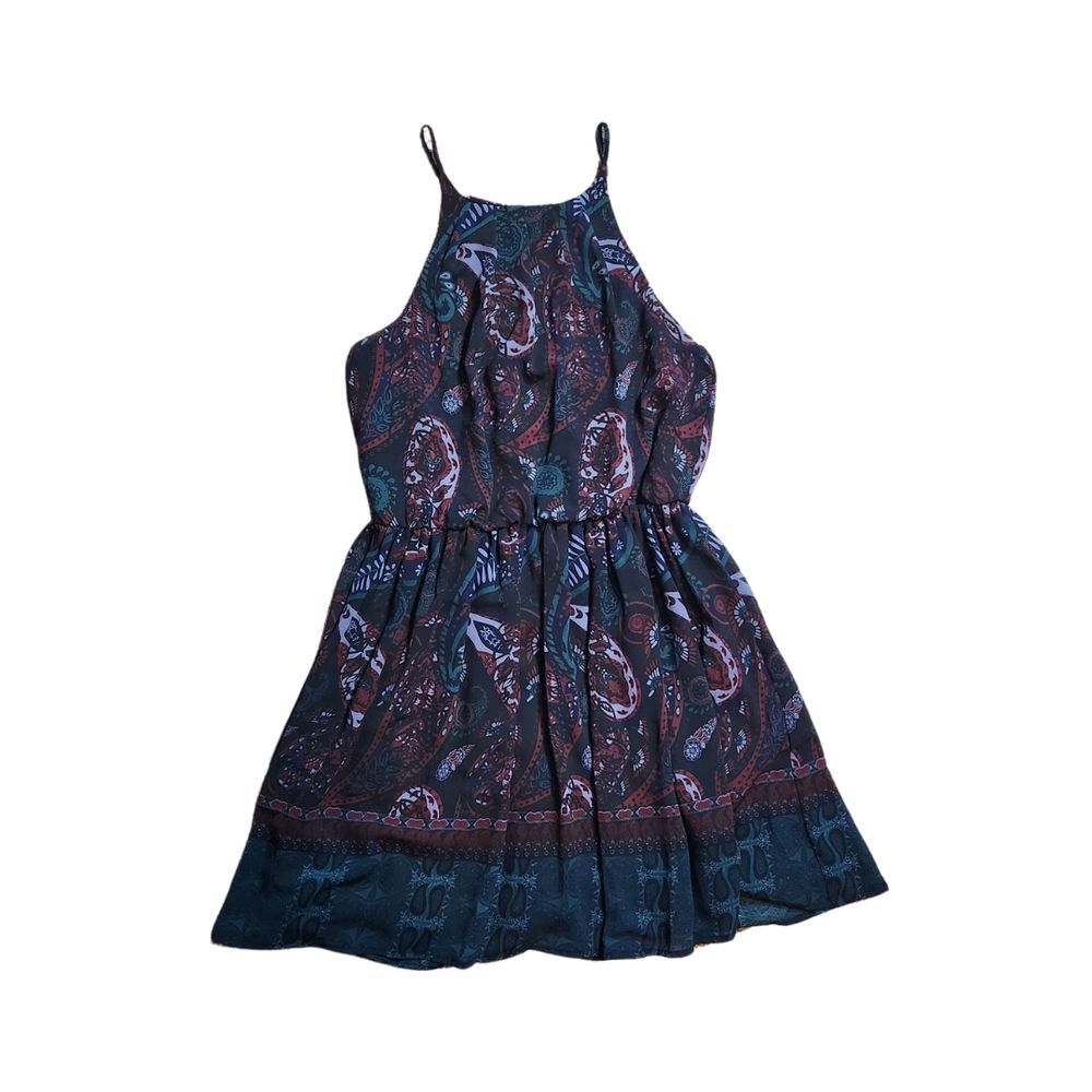 Miami Purple Paisley Womens Dress‎ Sleeveless Flowy Cinched Waist Size Medium